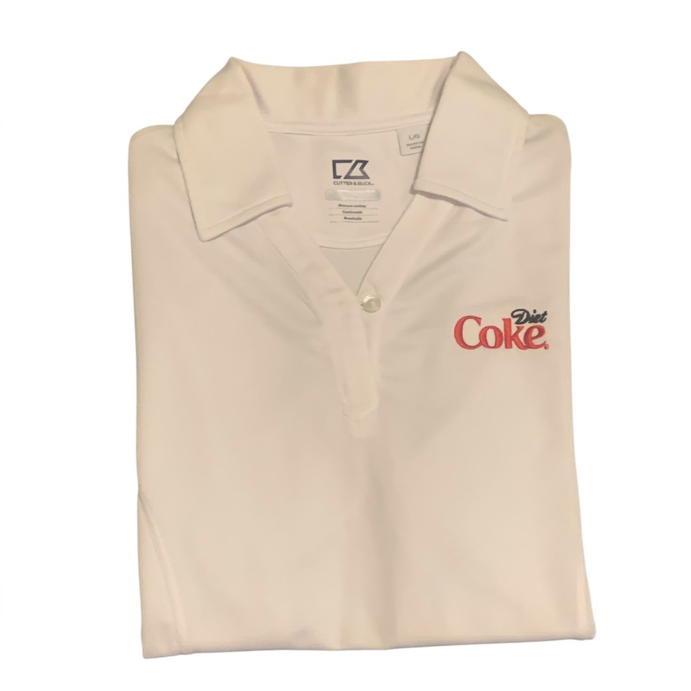 Diet Coke Cutter & Buck White Dry Fit Polo Women’s Large - NWOT